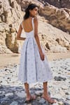 Shop_Dash And Dot_Blue Polyester, Spandex Embroidery Square Neck Floral Flared Midi Dress _at_Aza_Fashions