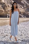 Dash And Dot_Sky Blue Open Neck Crushed Crinkled Midi Dress _at_Aza_Fashions
