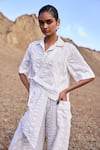 Dash And Dot_Off White Cotton Collared Asymmetric Hem Side-tie Set _Online_at_Aza_Fashions