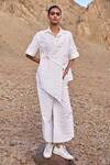 Shop_Dash And Dot_Off White Cotton Collared Asymmetric Hem Side-tie Set _Online_at_Aza_Fashions