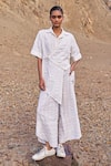 Buy_Dash And Dot_Off White Cotton Collared Asymmetric Hem Side-tie Set _at_Aza_Fashions