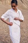 Dash And Dot_Off White Cotton Collared Asymmetric Hem Side-tie Set _at_Aza_Fashions