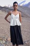 Dash And Dot_White Polyester, Viscose, Spandex Sweetheart Neck Sleeveless Top And Skirt Set _Online_at_Aza_Fashions