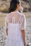 Dash And Dot_White Nylon Embroidery Collared Tiered Mesh Dress _Online_at_Aza_Fashions