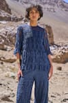 Dash And Dot_Navy Nylon Round Neck Allover Ruched Pant Set _Online_at_Aza_Fashions