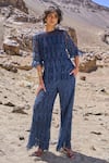 Shop_Dash And Dot_Navy Nylon Round Neck Allover Ruched Pant Set _at_Aza_Fashions