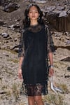 Dash And Dot_Black Polyester Embroidery Round Neck Boxy Lace Dress _Online_at_Aza_Fashions