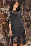 Shop_Dash And Dot_Black Polyester Embroidery Round Neck Boxy Lace Dress _Online_at_Aza_Fashions