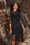 Dash And Dot_Black Polyester Embroidery Round Neck Boxy Lace Dress _at_Aza_Fashions
