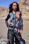 Dash And Dot_Black Polyester Embroidery Collared Multicolour Paisley Pant Set _Online_at_Aza_Fashions