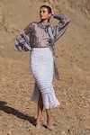 Buy_Dash And Dot_White Polyester Sequins Cascading Teardrop Skirt _at_Aza_Fashions