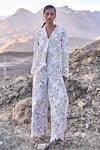 Buy_Dash And Dot_White Polyester Scalloped Lace Blazer And Pant Set _at_Aza_Fashions