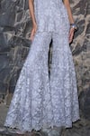 Buy_Dash And Dot_Silver Polyester Lace V-neck Embroidered Peplum Top And Pant Set _Online_at_Aza_Fashions