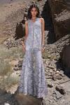 Dash And Dot_Silver Polyester Embroidered Lace Flare Pant _Online_at_Aza_Fashions