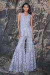 Shop_Dash And Dot_Silver Polyester Embroidered Lace Flare Pant 
