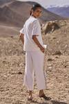 Shop_Dash And Dot_Ivory Polyester, Viscose, Spandex Embroidery Mandarin Gara Stitch Pant Set _at_Aza_Fashions