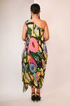 Shop_Rimi Nayak_Black Viscose, Crepe One Shoulder Watersplash Floral Printed Dress _at_Aza_Fashions