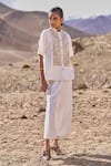 Buy_Dash And Dot_Ivory Polyester, Viscose, Spandex Embroidery Mandarin Gara Stitch Pant Set _at_Aza_Fashions