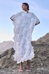 Buy_Dash And Dot_White Polyester Round Neck Lace Kaftan Dress _at_Aza_Fashions