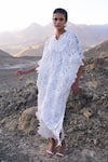 Dash And Dot_White Polyester Round Neck Lace Kaftan Dress _at_Aza_Fashions