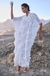 Buy_Dash And Dot_White Polyester Round Neck Lace Kaftan Dress 
