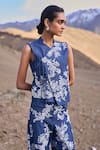 Shop_Dash And Dot_Blue Cotton Embroidery Mandarin Collar Indigo Waistcoat Set _Online_at_Aza_Fashions