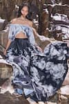 Dash And Dot_Black Polyester Off-shoulder Floral Print Maxi Skirt Set _Online_at_Aza_Fashions
