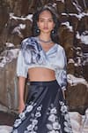 Dash And Dot_Black Polyester Off-shoulder Floral Print Maxi Skirt Set _at_Aza_Fashions