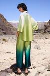 Shop_Dash And Dot_Green Polyester Collared Ombre Satin Pant Set _at_Aza_Fashions