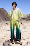 Shop_Dash And Dot_Green Polyester Collared Ombre Satin Pant Set 