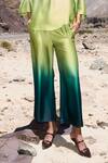 Dash And Dot_Green Polyester Collared Ombre Satin Pant Set _Online