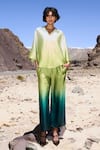 Buy_Dash And Dot_Green Polyester Collared Ombre Satin Pant Set _Online