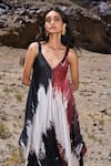 Dash And Dot_Multi Color Viscose V-neck Brushstroke Flowing Dress _Online_at_Aza_Fashions