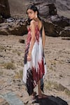 Shop_Dash And Dot_Multi Color Viscose V-neck Brushstroke Flowing Dress _at_Aza_Fashions