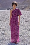 Buy_Dash And Dot_Purple Viscose One Shoulder Single Sleeve Bandhani Dress _at_Aza_Fashions