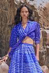 Buy_Dash And Dot_Blue Viscose Mirrors V-neck Bandhani Top And Sharara Set _Online_at_Aza_Fashions