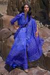 Buy_Dash And Dot_Blue Viscose Mirrors V-neck Bandhani Top And Sharara Set 