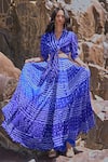 Dash And Dot_Blue Viscose Royal Flared Bandhani Pant _Online_at_Aza_Fashions