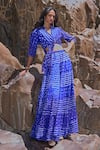Buy_Dash And Dot_Blue Viscose Royal Flared Bandhani Pant _at_Aza_Fashions