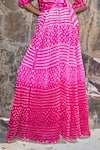 Dash And Dot_Fuchsia Viscose V-neck Bandhani Top And Flared Skirt _Online_at_Aza_Fashions