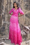 Shop_Dash And Dot_Fuchsia Viscose V-neck Bandhani Top And Flared Skirt _Online_at_Aza_Fashions
