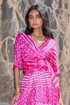 Buy_Dash And Dot_Fuchsia Viscose V-neck Bandhani Top And Flared Skirt 