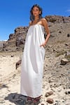 Buy_Dash And Dot_Off White Polyester Beads Off-shoulder Pearl Poplin Midi Dress _Online_at_Aza_Fashions