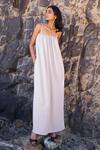 Shop_Dash And Dot_Off White Polyester Beads Off-shoulder Pearl Poplin Midi Dress _Online_at_Aza_Fashions