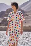 Dash And Dot_Multi Color Cotton V-neck Multicolour Ikat Shirt Dress _Online_at_Aza_Fashions