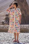 Shop_Dash And Dot_Multi Color Cotton V-neck Multicolour Ikat Shirt Dress _Online_at_Aza_Fashions