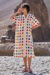 Dash And Dot_Multi Color Cotton V-neck Multicolour Ikat Shirt Dress _at_Aza_Fashions