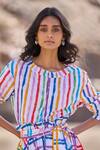 Dash And Dot_Multi Color Cotton Round Neck Check And Stripe Skirt Set _Online_at_Aza_Fashions