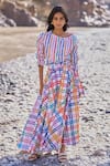 Buy_Dash And Dot_Multi Color Cotton Round Neck Check And Stripe Skirt Set _at_Aza_Fashions