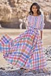 Buy_Dash And Dot_Multi Color Cotton Multi-checked Maxi Skirt _at_Aza_Fashions
